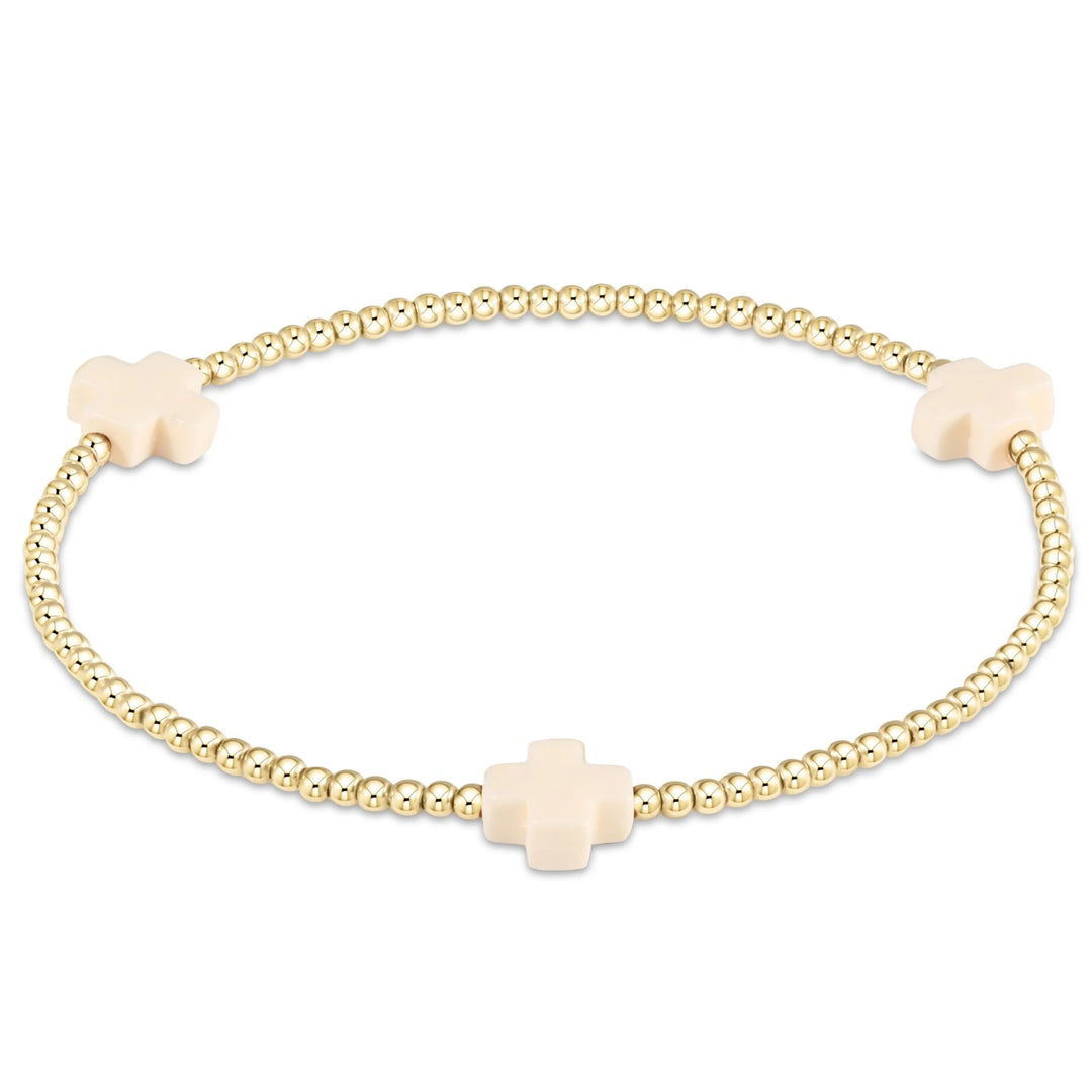 egirl Signature Cross Gold Pattern 3mm Bead Bracelet - Off-White