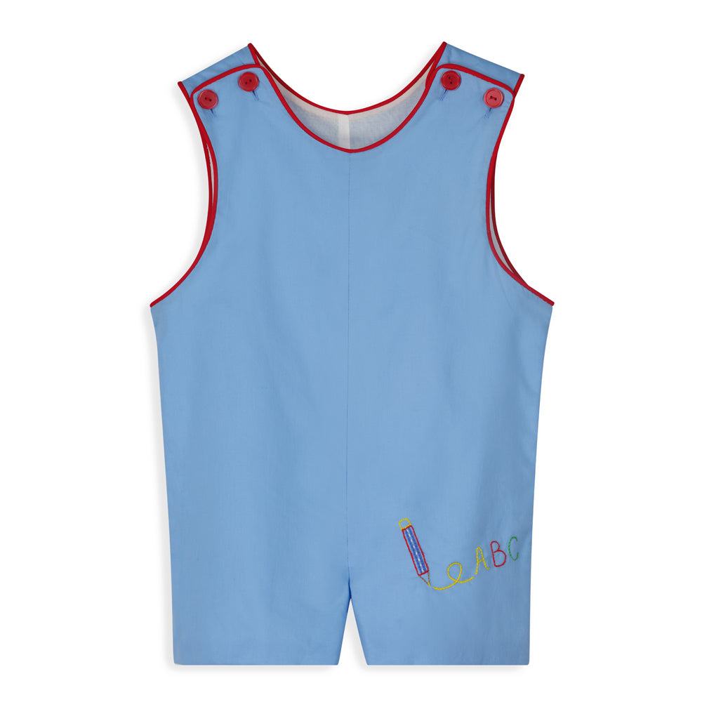 Lincoln Romper- Liberty Blue with Pencils