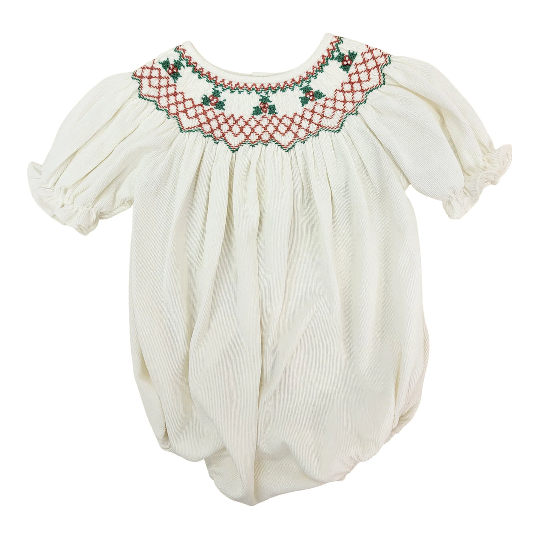 Ecru Corduroy Holly Smocked Bubble