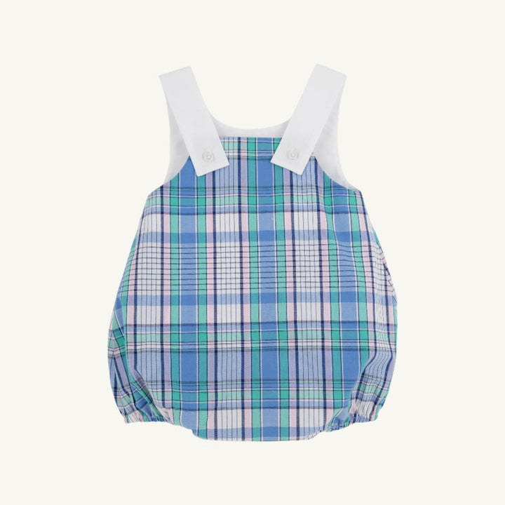 Sandler Sunsuit-Lauderdale Pier Plaid with Worth Avenue White & Sailboat Appliques