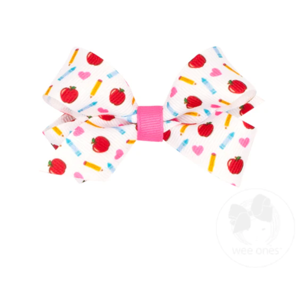 Mini Apple Printed Grosgrain Bow