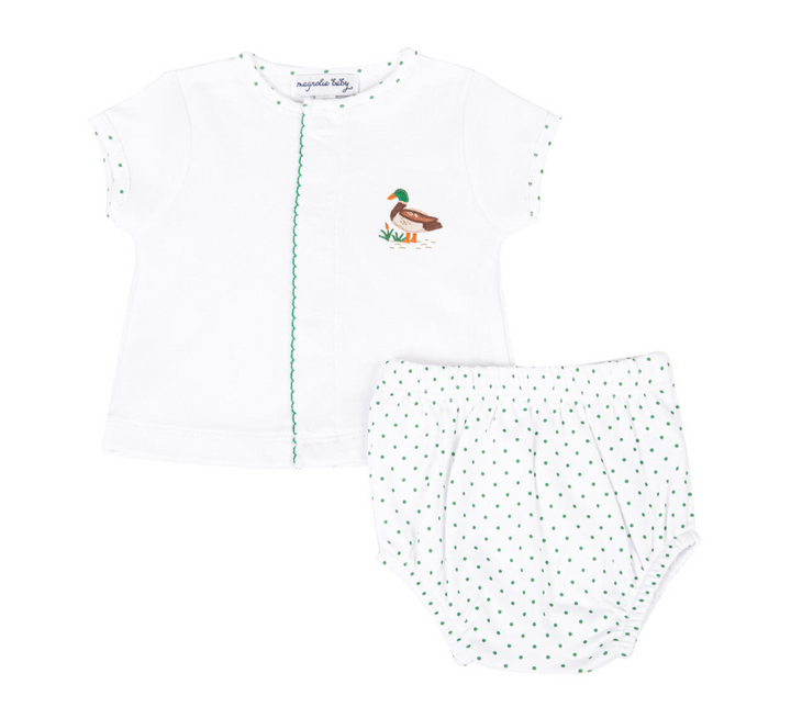 Mallard Pond Green Embroidered Diaper Cover Set