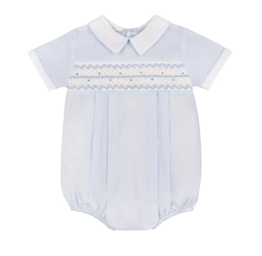 Boys Wave Smocked Romper- Blue