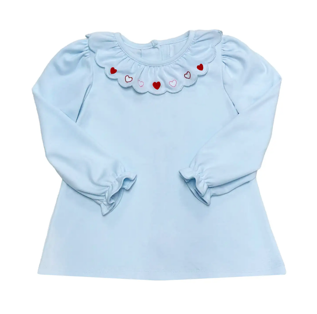 Heart Scalloped Blouse- Light Blue