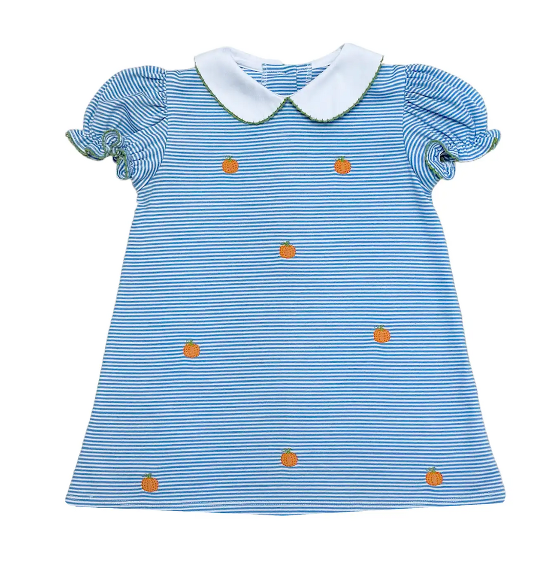 Pumpkin Louisa Dress- Periwinkle Bitty Stripe