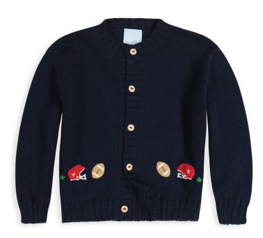 Football Applique Cardigan- Navy