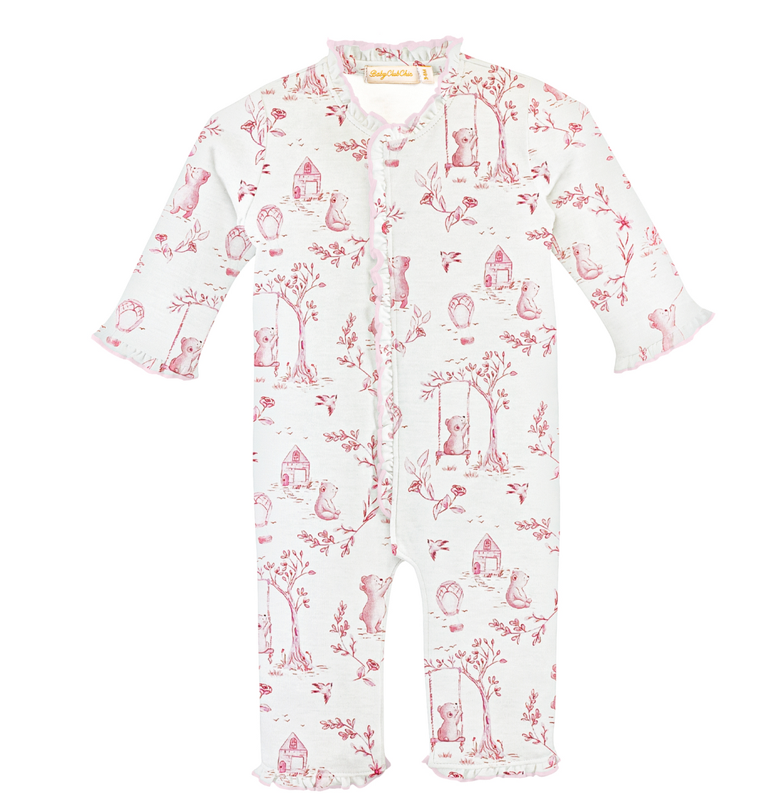 Toile De Jouy Pink Printed Coverall with Ruffles