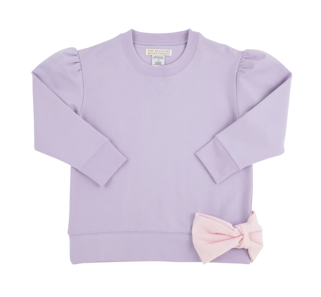 Cassidy Comfy Crewneck- Bow- Lauderdale Lavender/Palm Beach Pink