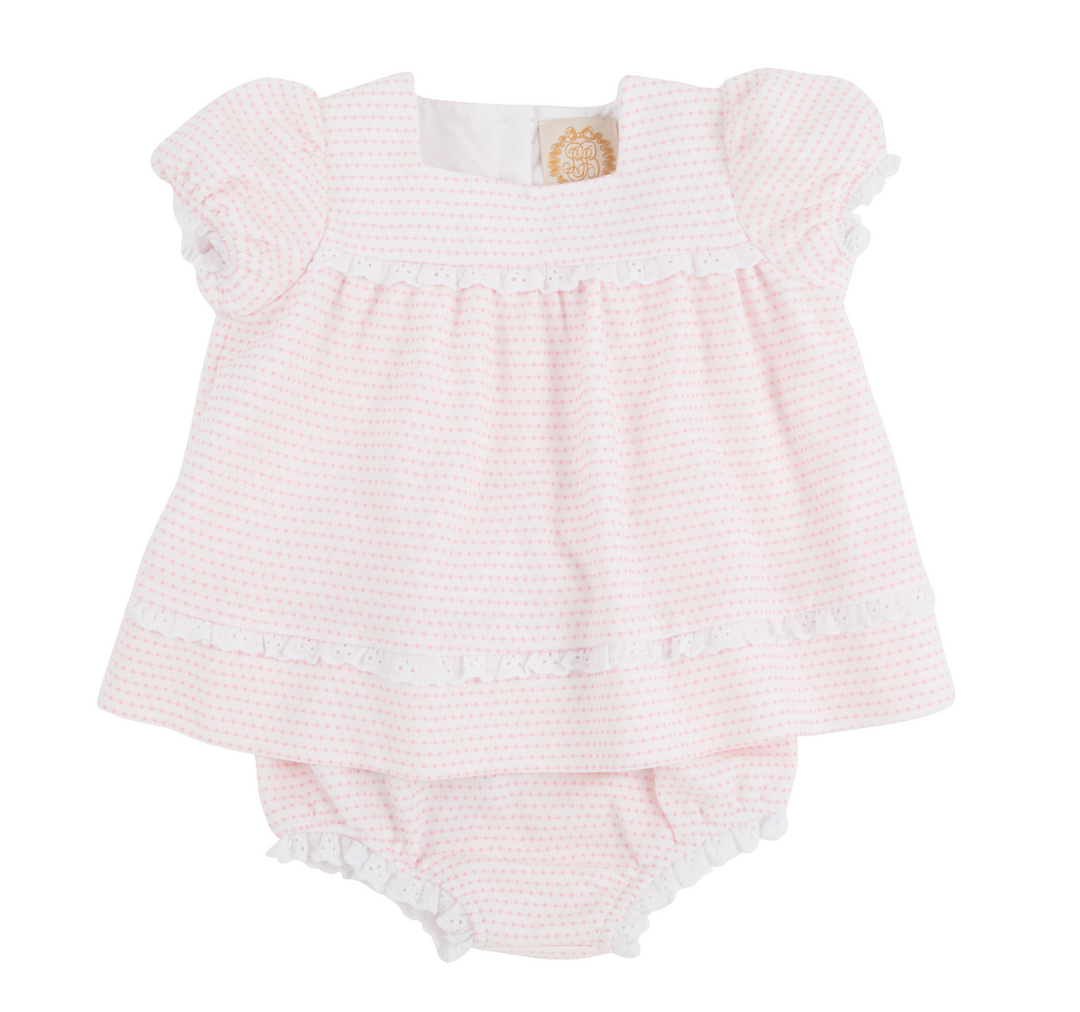 Flossy Frock Set- Bloomers- Darien Dot/Worth Avenue White
