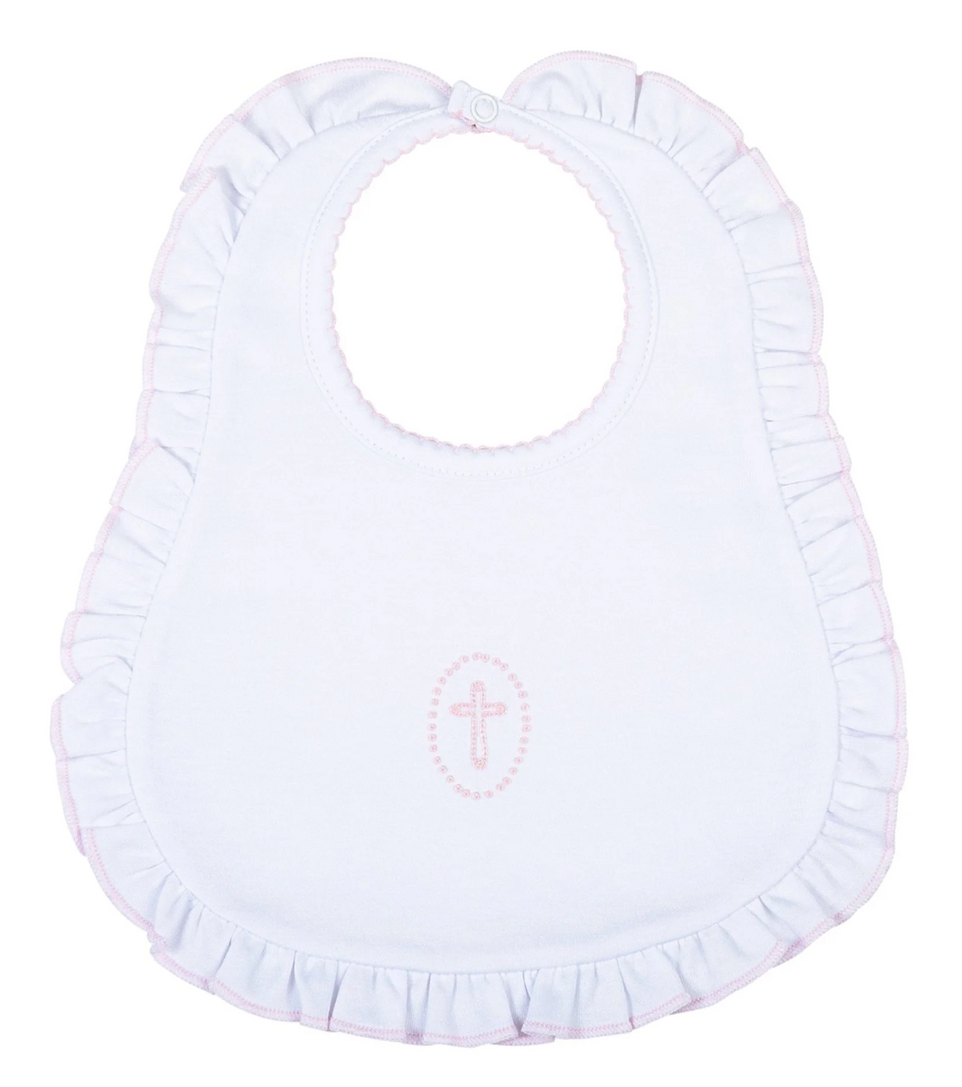 Blessed Embroidered Ruffle Bib- Pink