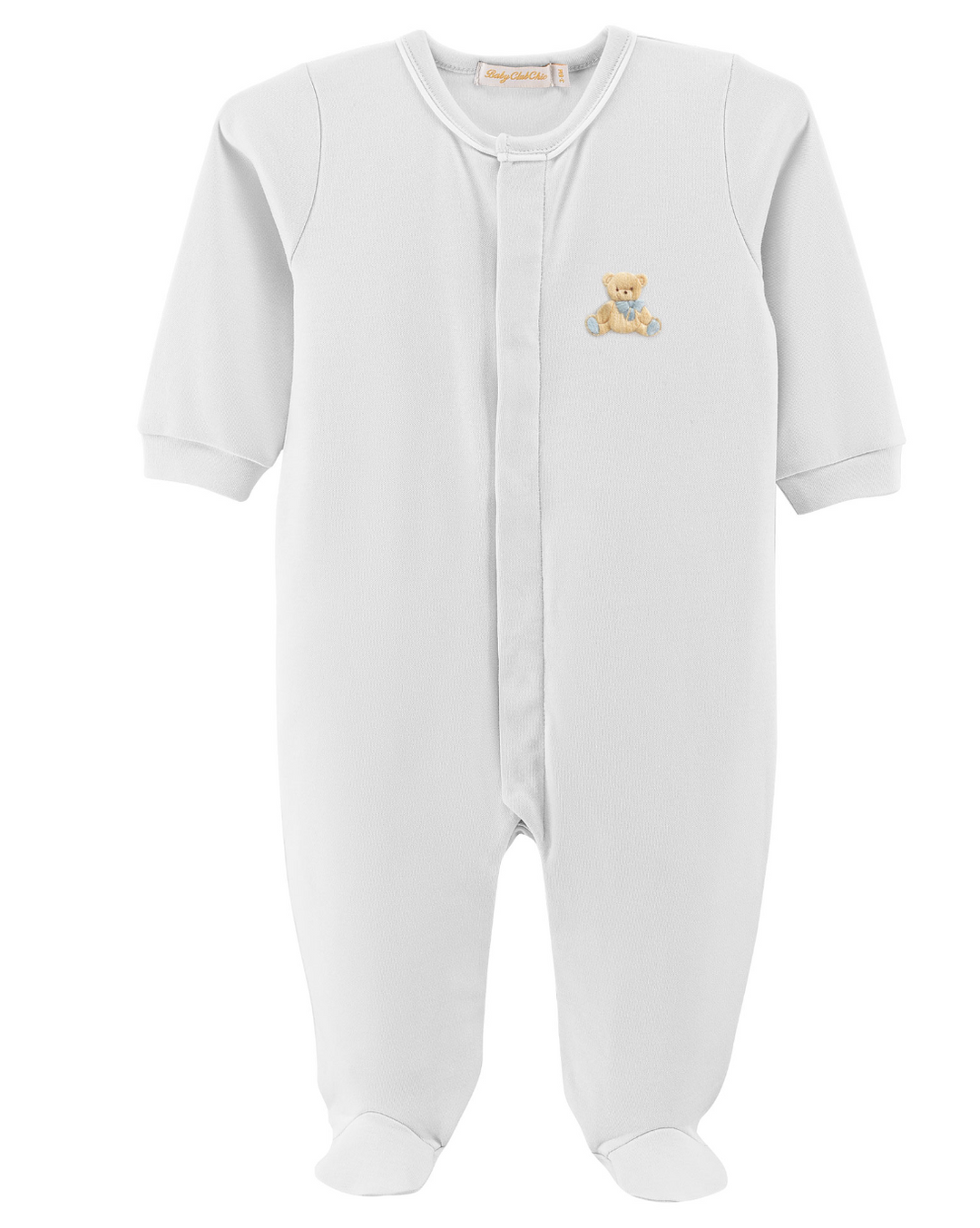 White Footie with Embroidered Bear