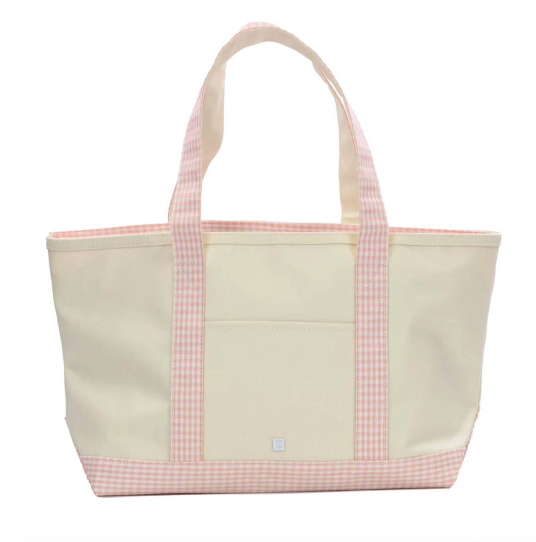 Medium Tote Coated Canvas - Natural w/Gingham Taffy