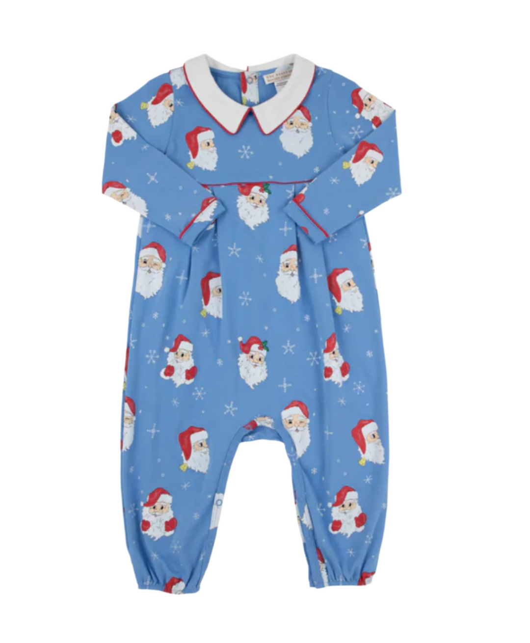 Long Sleeve Bradford Romper- Dear Santa (Barbados Blue) with Worth Avenue White