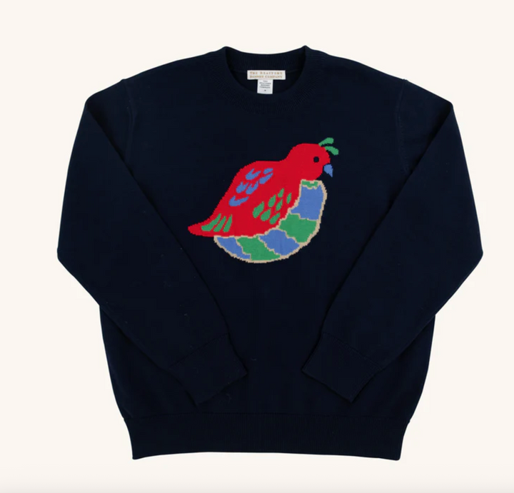 Isaac's Intarsia Sweater Nantucket Navy with Quail Intarsia