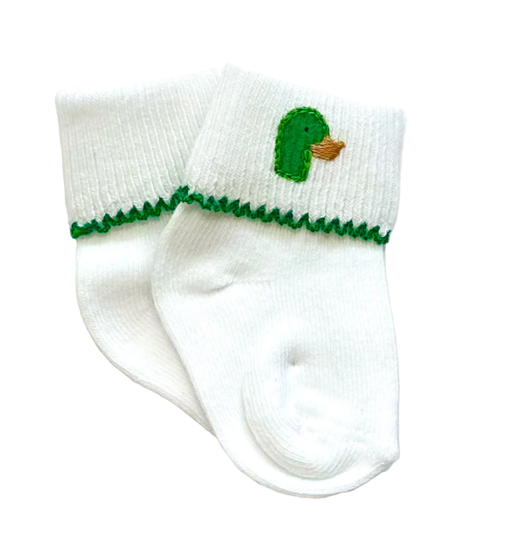 Mini Mallard Embroidered Socks- Green
