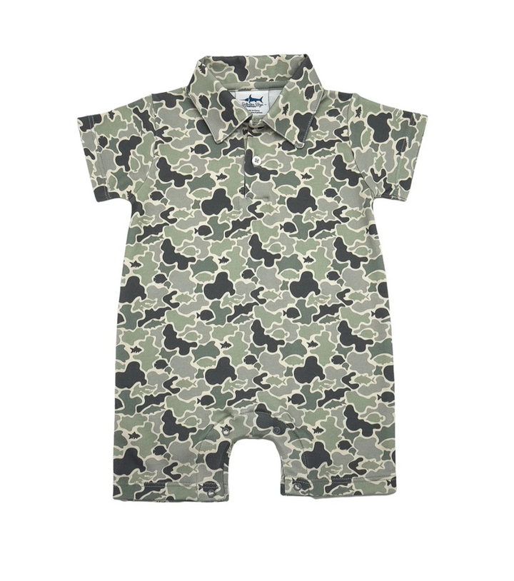 SBC Signature Pima Polo SS Romper- Green Camo