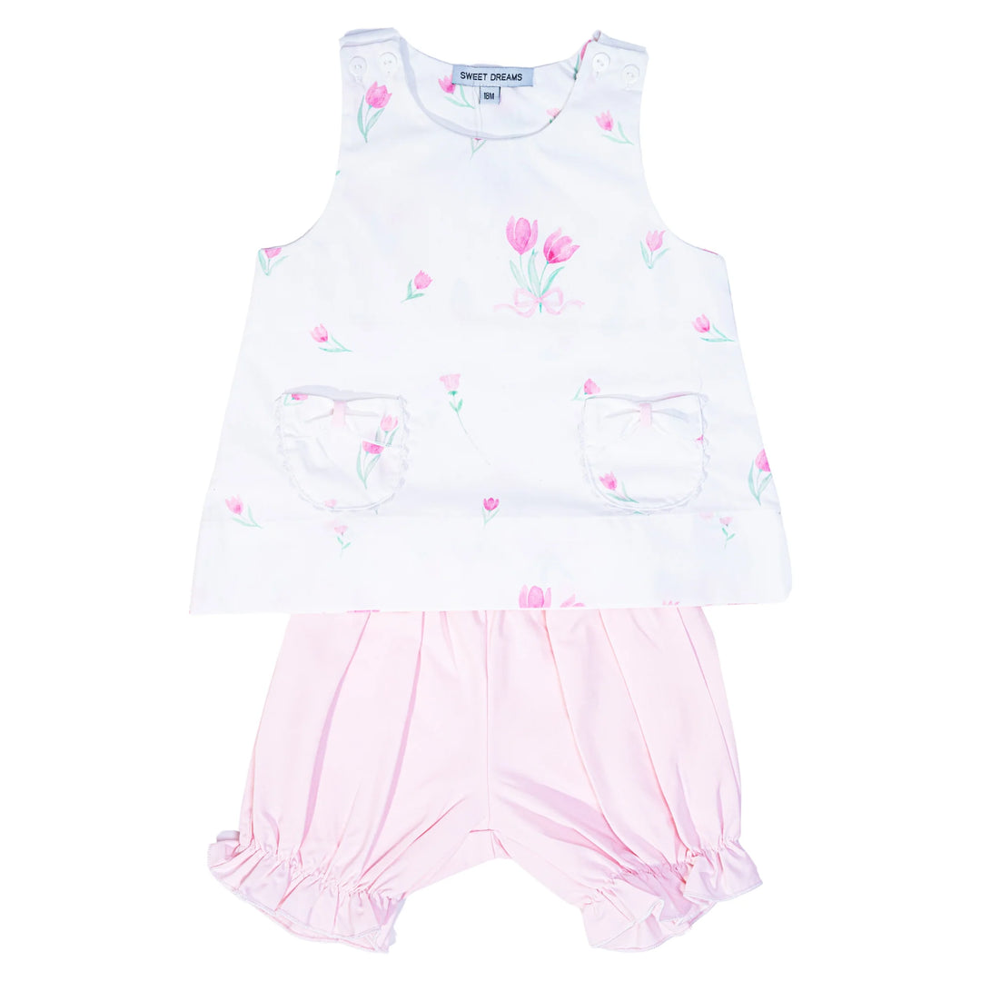 Tulip Print Bow Pocket Bloomer Set