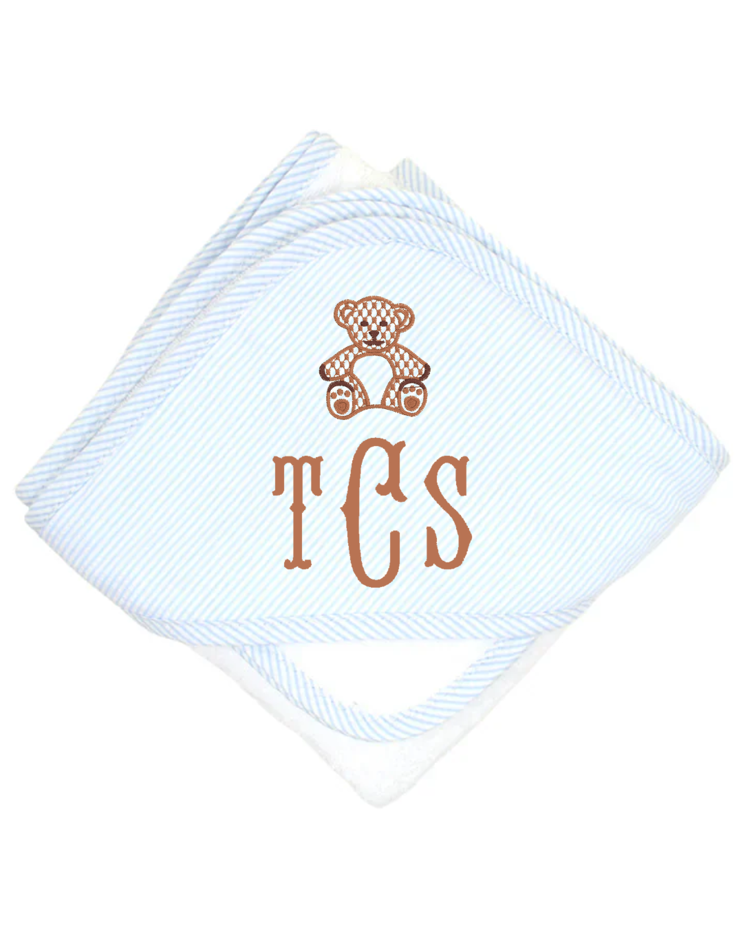 Maddie Cason: Seersucker Stripe Fabric Hooded Towel Set, Blue