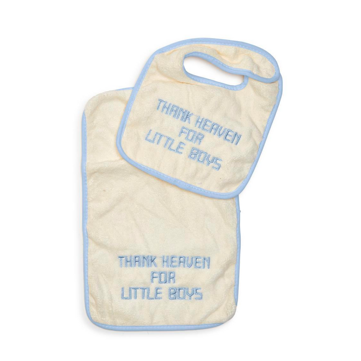 Thank Heaven Embroidered Bib and Burp Cloth Set