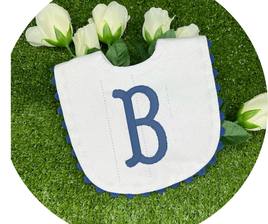 White Cotton Pique Baby Bib, Navy- Samantha Ganas