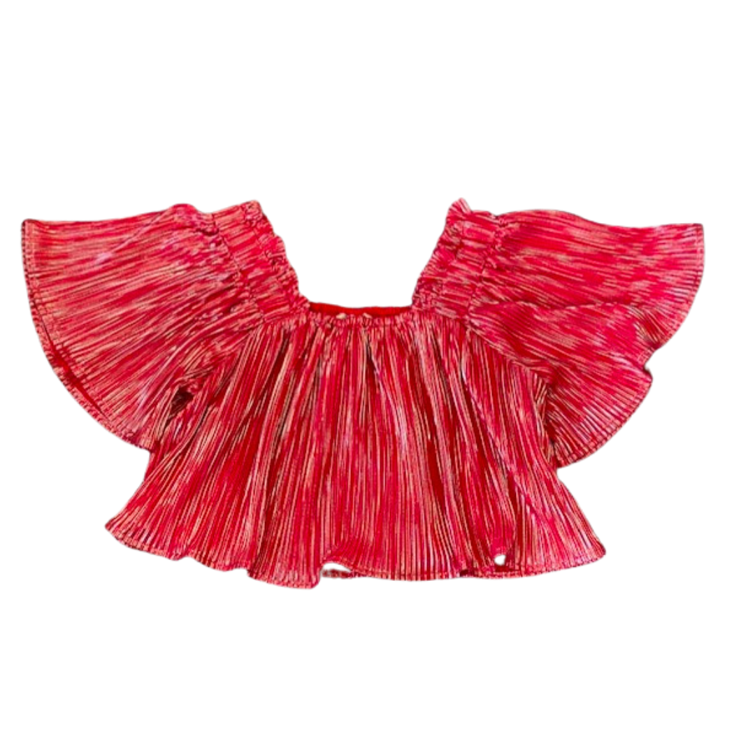 Red/Silver Pleat Flutter Top