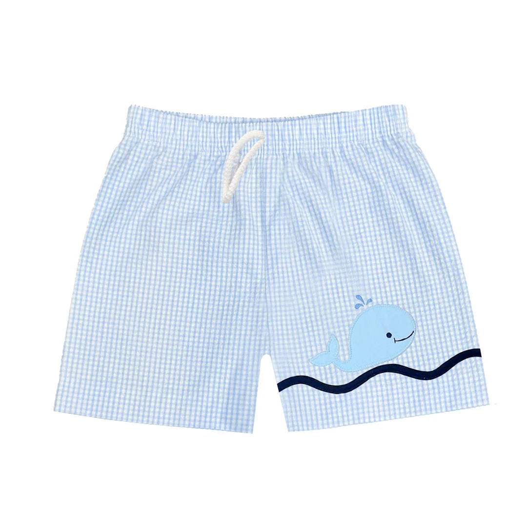 Whale Swim Trunk- Light Blue Check