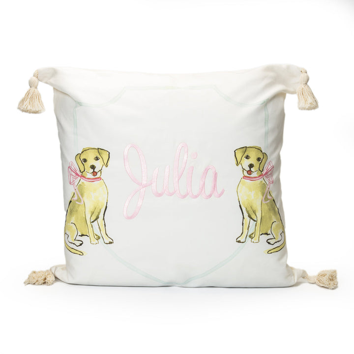 Yellow Puppy Dog with Bow Euro Case with Tassels