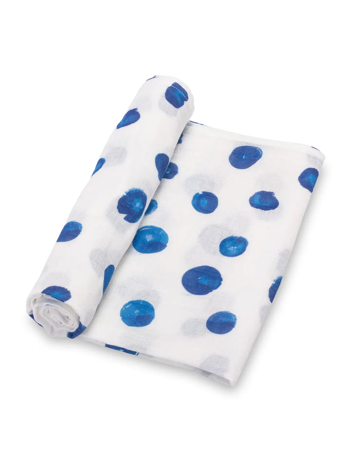 Blue Polka Dots Baby Muslin Swaddle Blanket