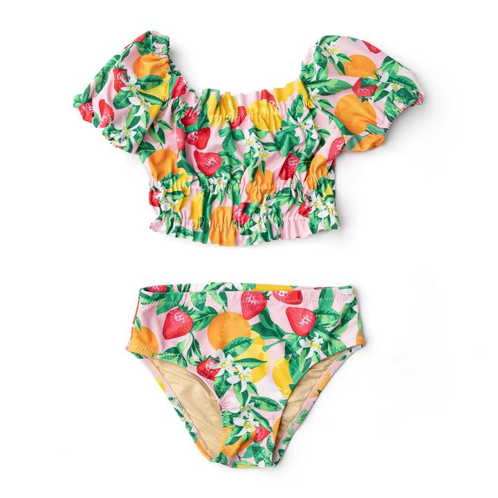 Smocked Puff Sleeve 2pc Swimsuit- Fruit Punch
