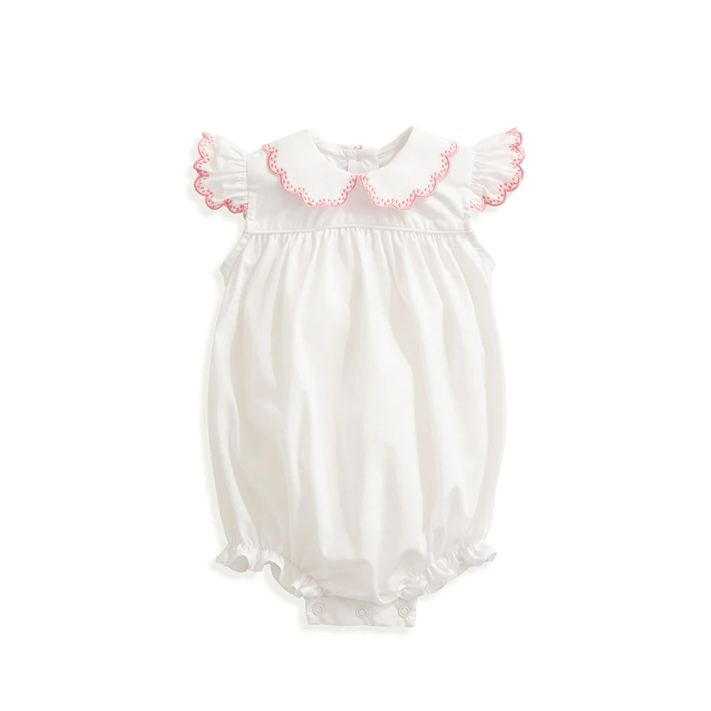 Rose Embroidered Bubble- White with Pink