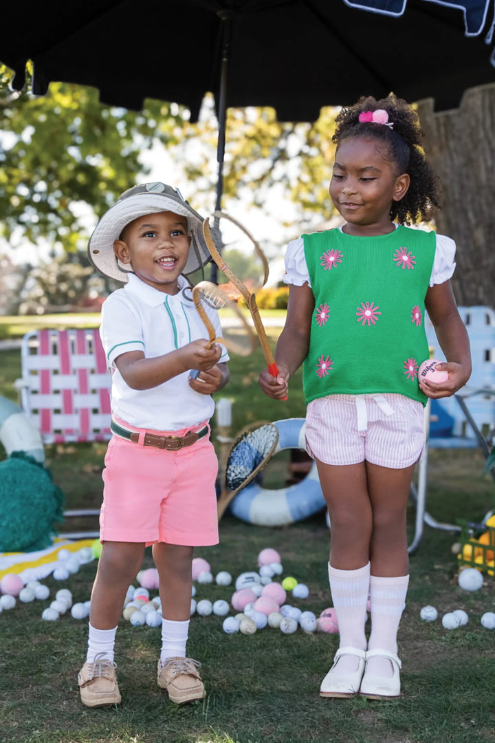 Sleeveless Applique Pullover- Green with Pink Daisies