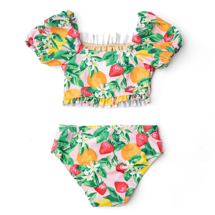 Smocked Puff Sleeve 2pc Swimsuit- Fruit Punch