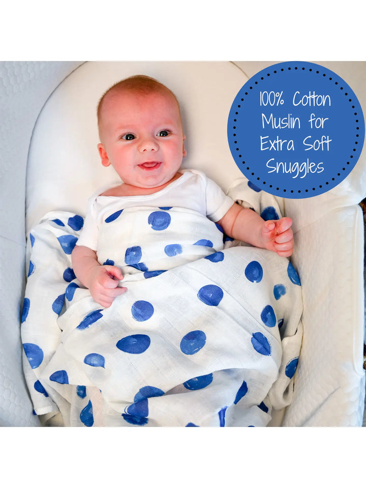 Blue Polka Dots Baby Muslin Swaddle Blanket