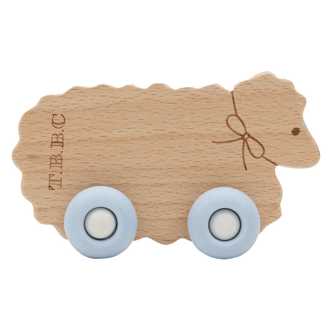 The Beaufort Bonnet Company Sheep with Bow & Blue Wheels Teether