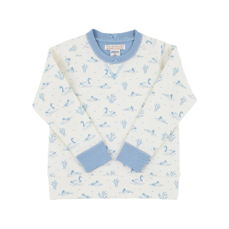 Cassidy Comfy Crewneck - Quack Quack Honk (Pearl w/ Barrington Blue