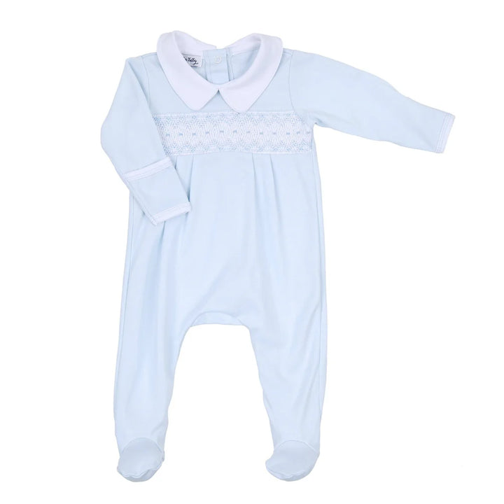 Freya & Finn Smocked Collared Footie- Blue