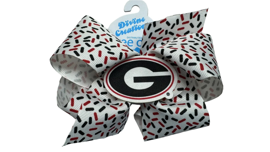UGA Confetti Print Bow with Badge