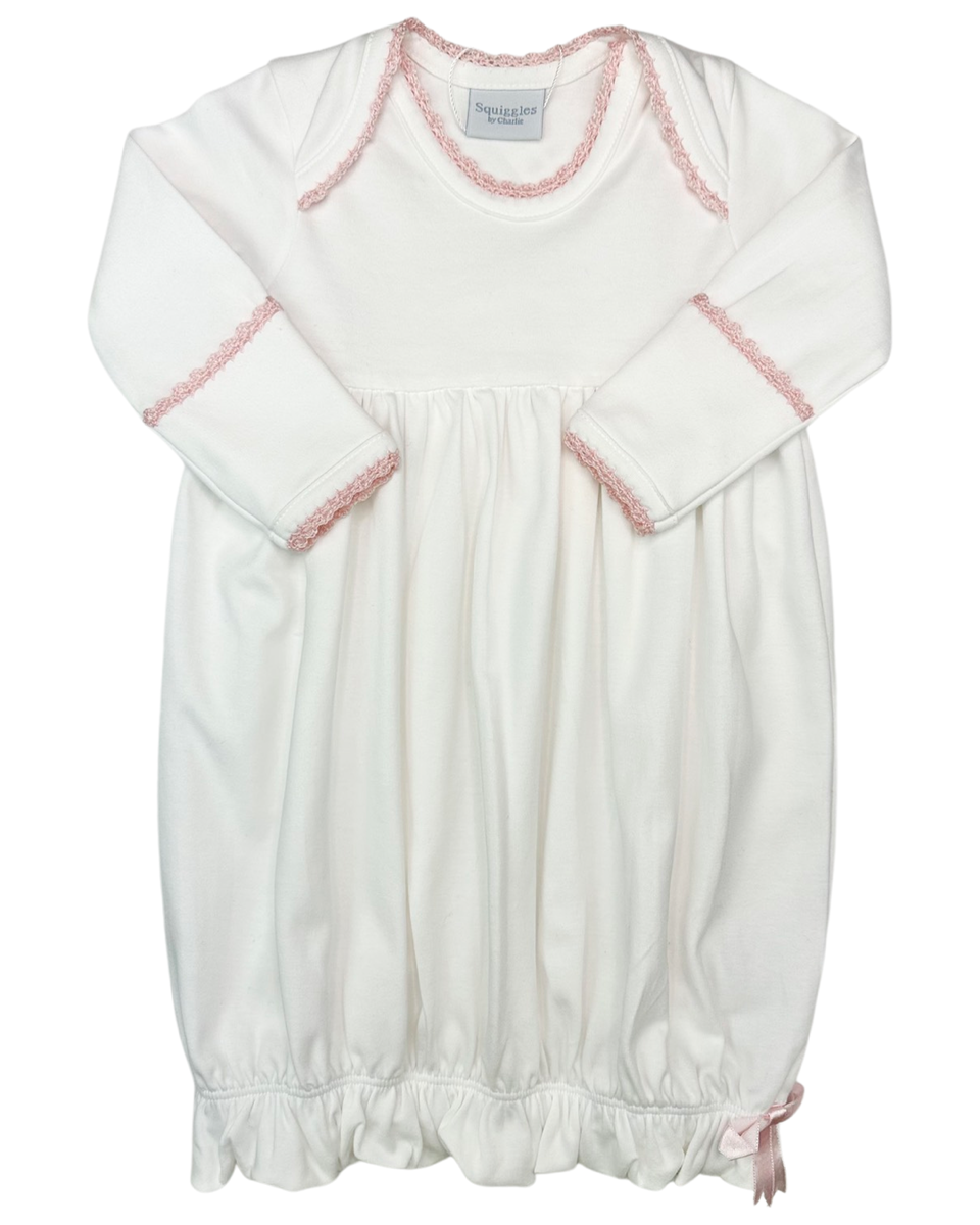 Lap Shoulder Gown with Light Pink Crochet Trim