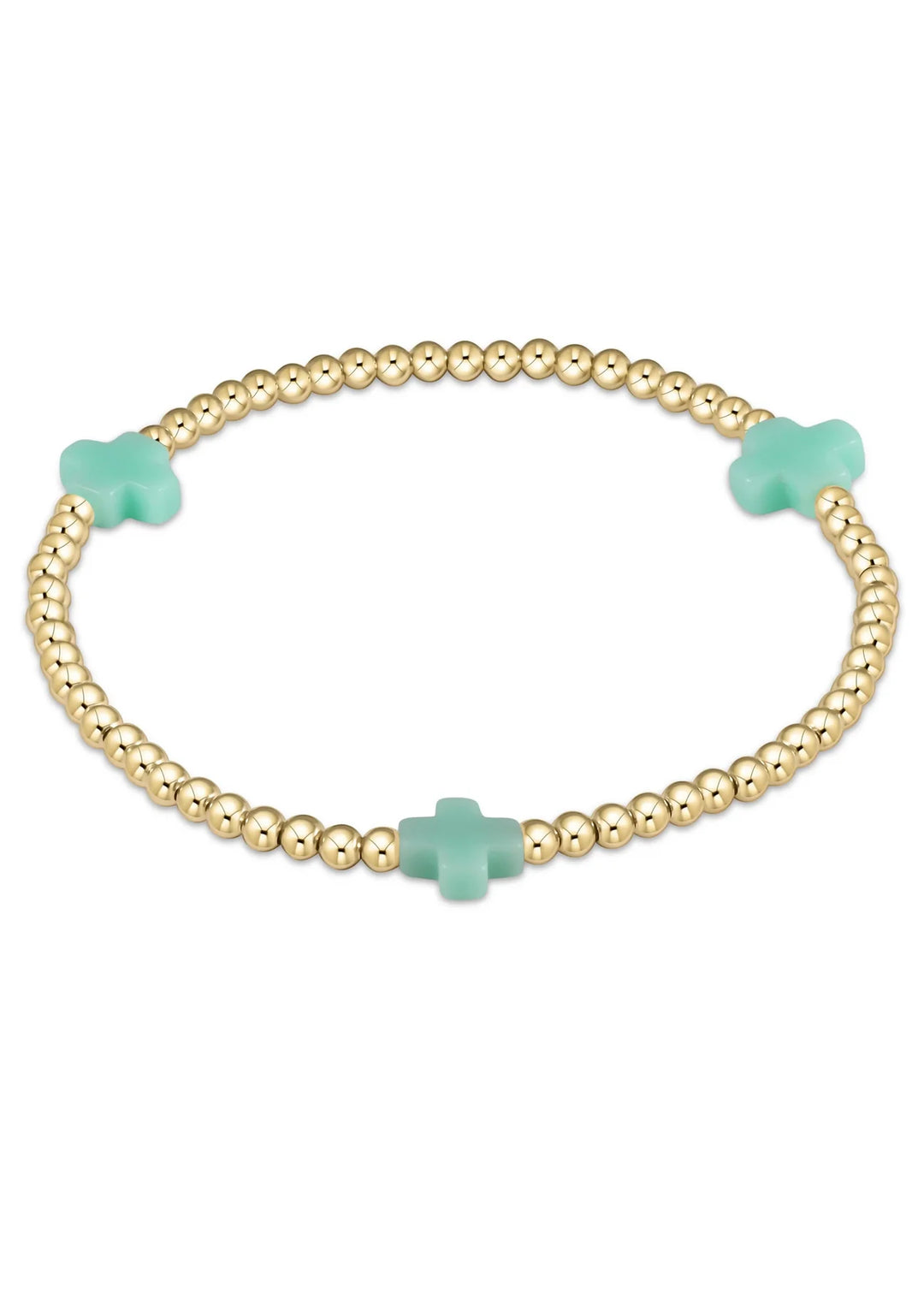 egirl Signature Cross Gold Pattern 3mm Bead Bracelet - Mint