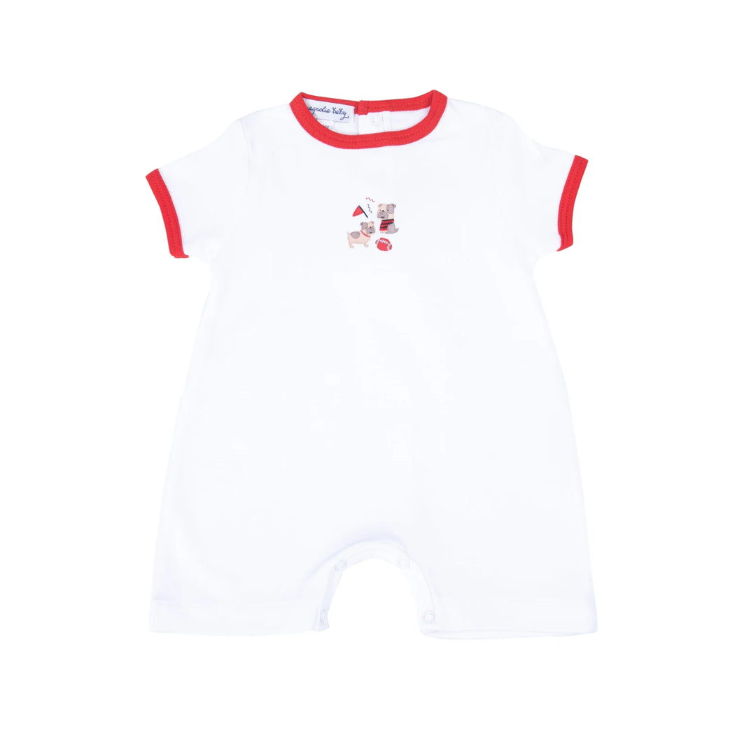 Bulldog Pride Embroidered Short Playsuit- Red