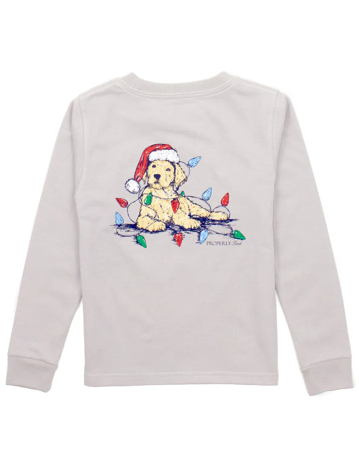 Boys Santa Paws LS Tee- Ice Grey