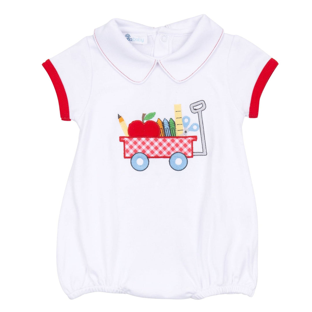 School Wagon Applique Red Collared Bubble