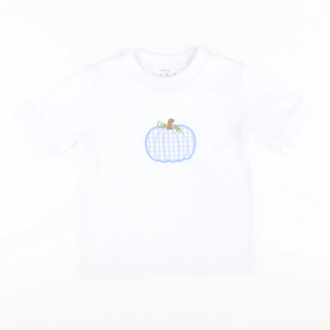 Blue Check Pumpkin Appliqué Short Sleeve Shirt