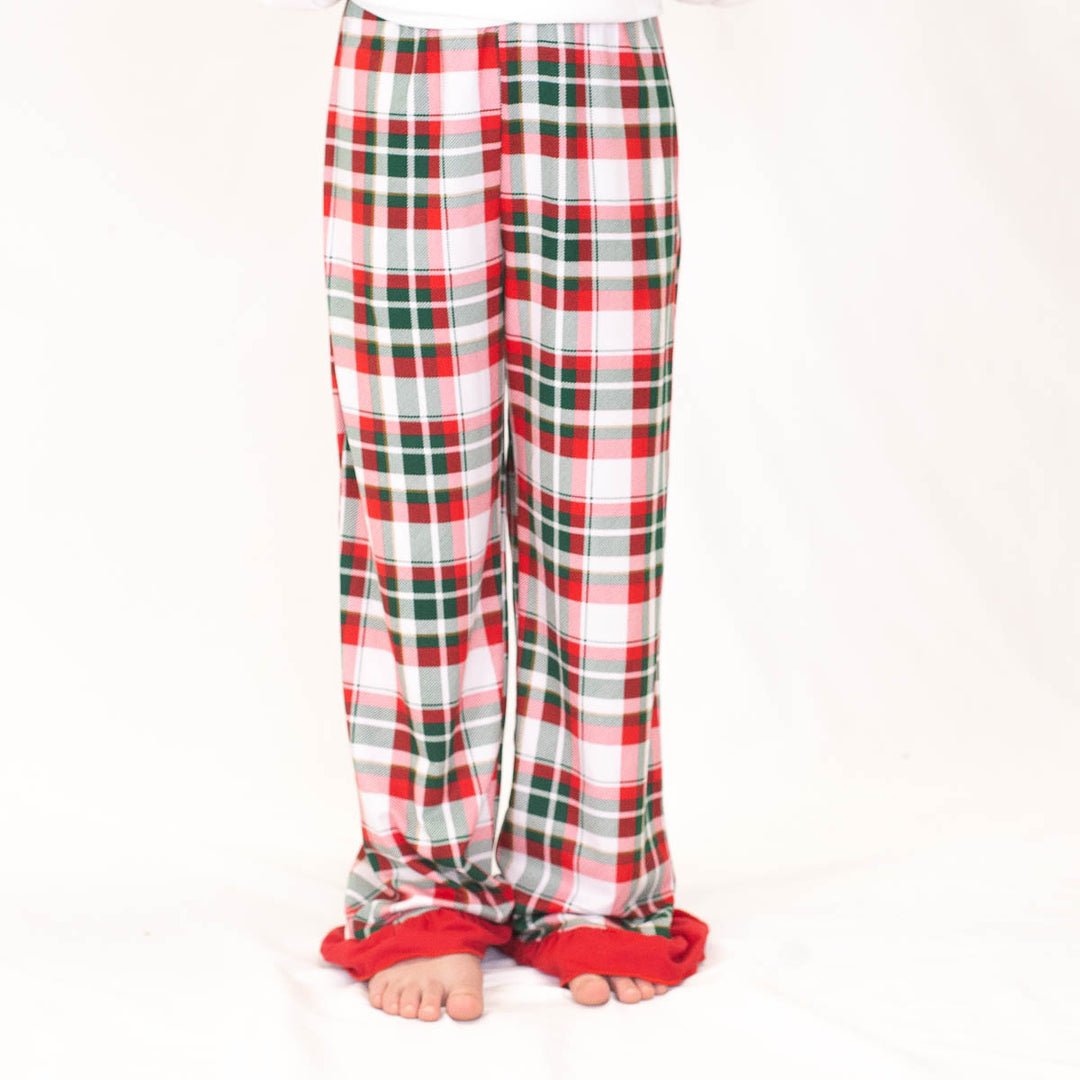 Girl's Mansfield Plaid Ruffle Sleep Pants- Dark Green/True Red