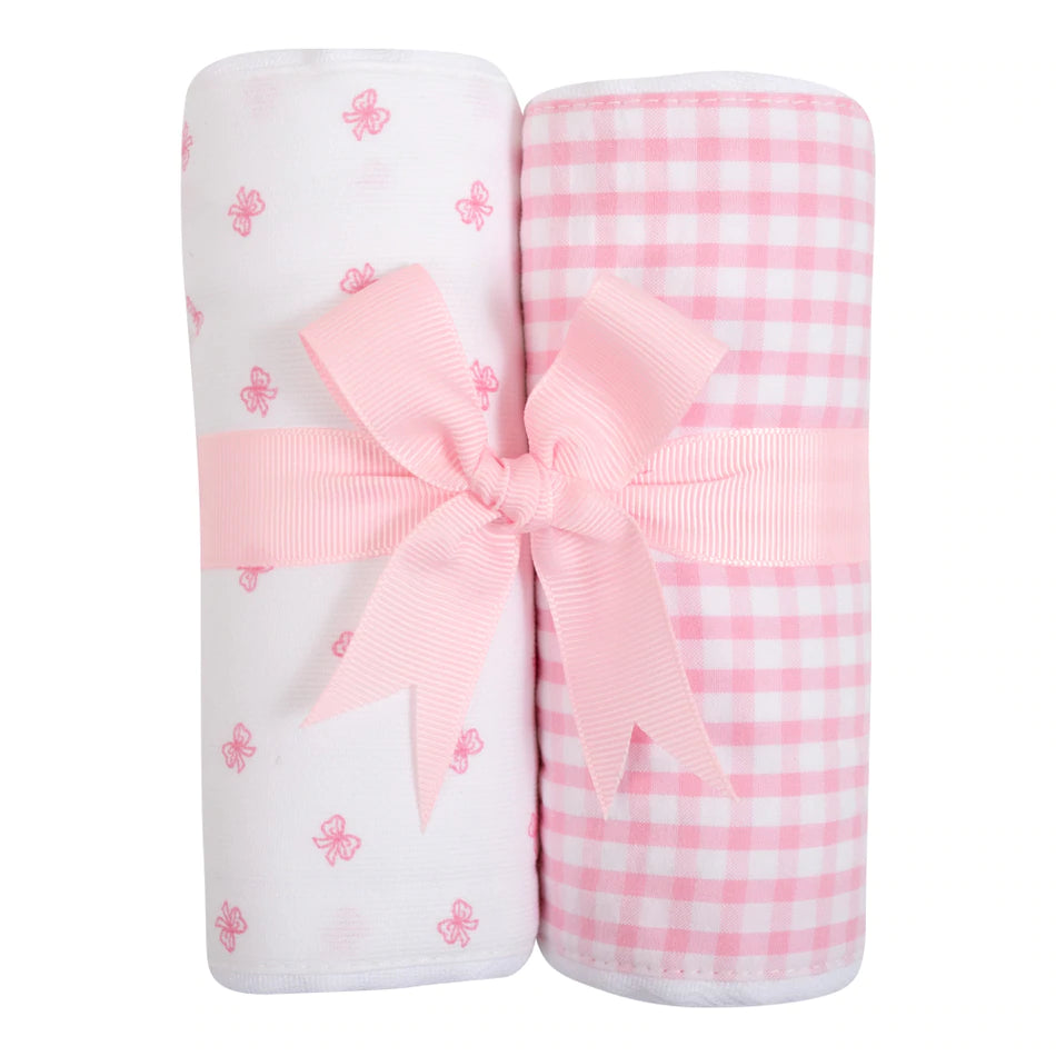 Pink Bow Set of 2 Burp Cloths