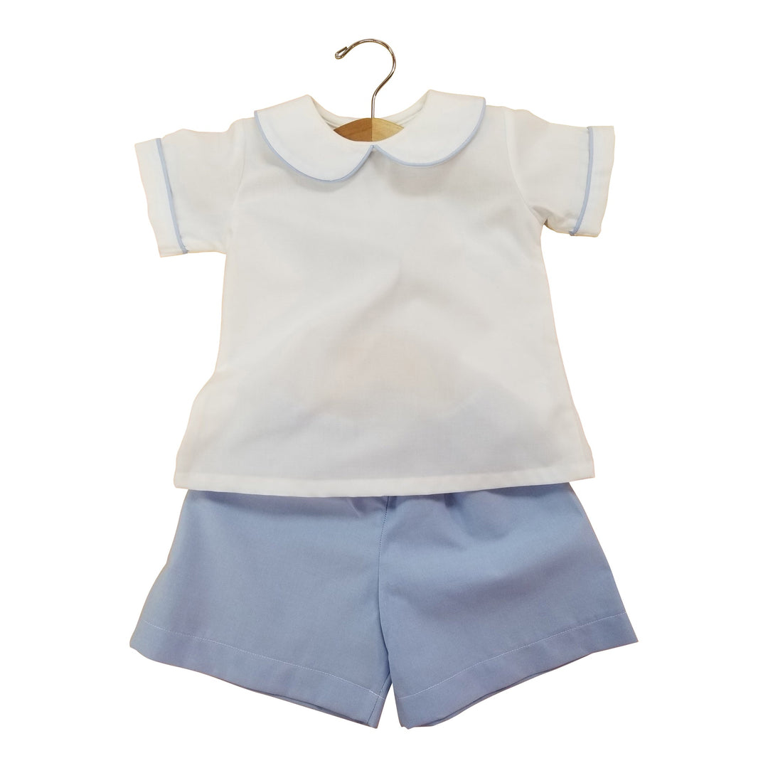 White and Blue Two Piece Short Set