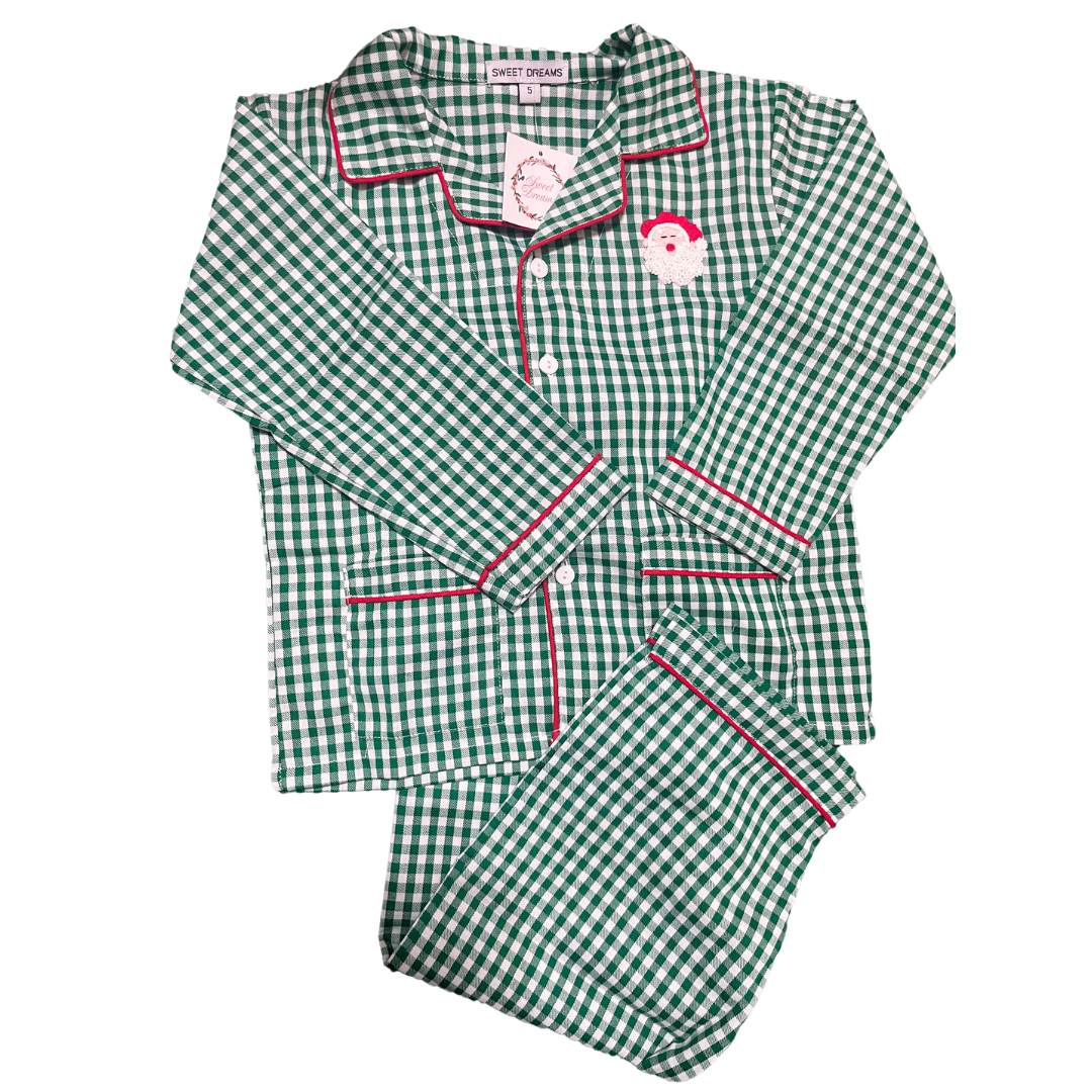 Green Gingham Santa Pajamas