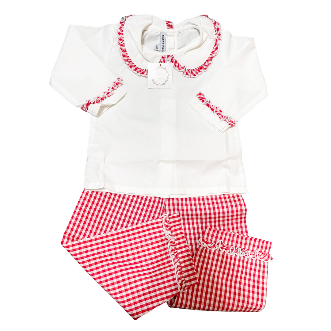 Girl's Red Gingham Pants set