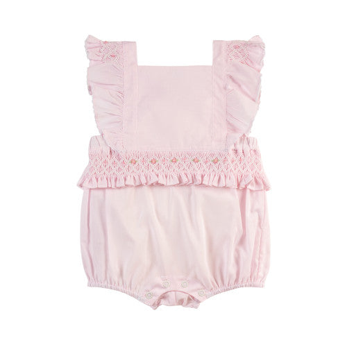Girls Smocked Ruffle Romper, Pink