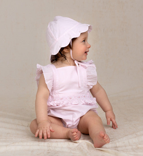 Girls Smocked Ruffle Romper, Pink